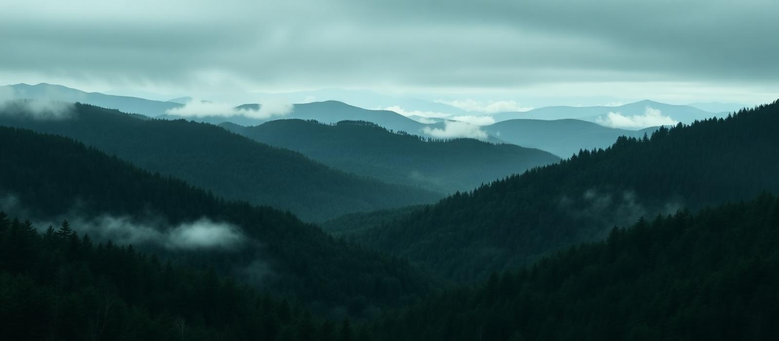 Misty forested Adirondack ridgelines near Glens Falls, New York